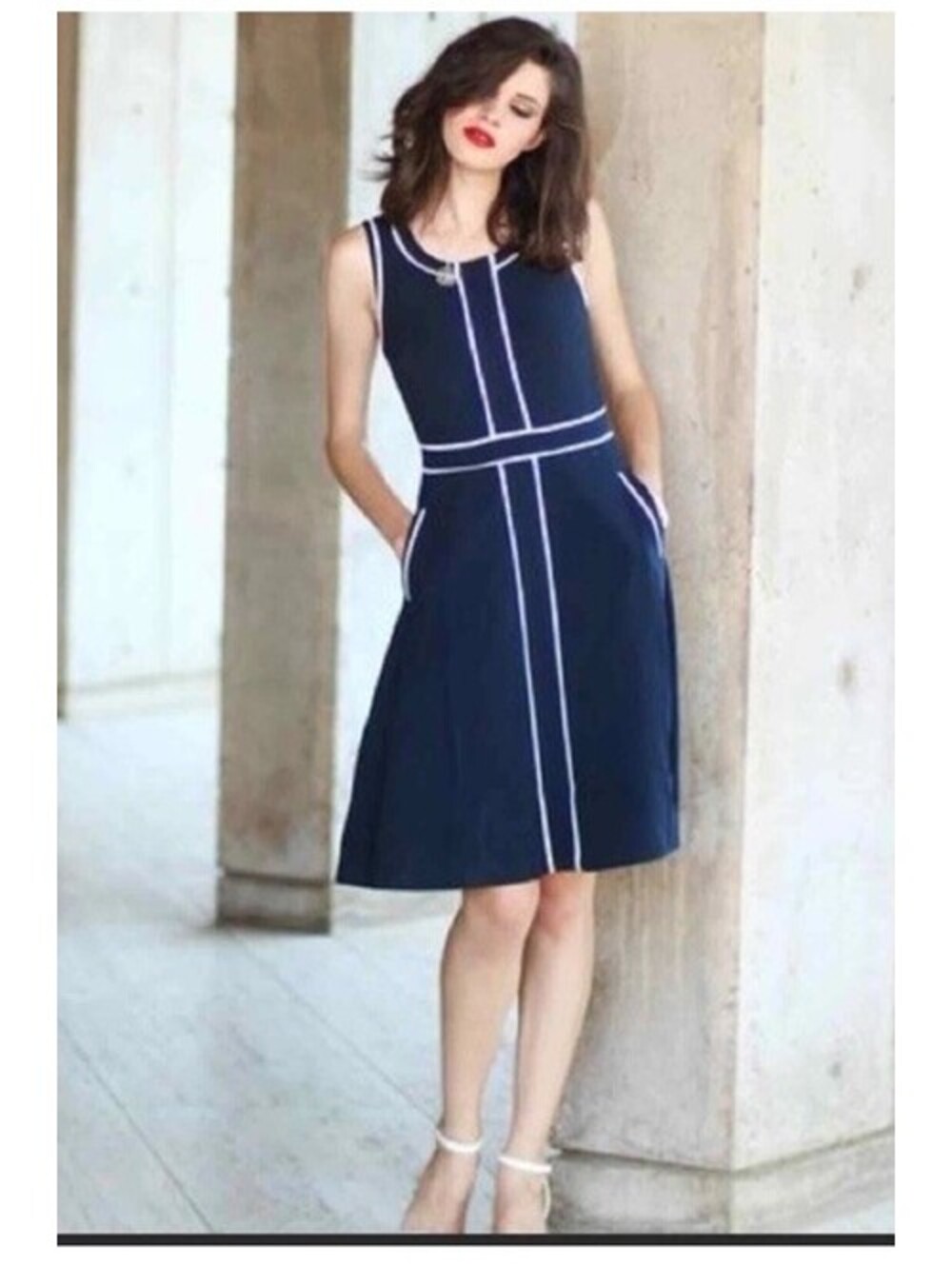 ModCloth Navy Blue A Line Piping Dress Size L Women's